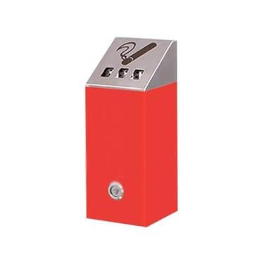 Imagem de Eliminação de pontas de cigarro Cinzeiro de parede vermelho com trava, para coleta pontas cigarro ao ar livre