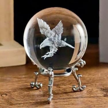 Imagem de vskikris Conjunto de 2 bolas de vidro de cristal transparente e bolas de cristal águia a laser 3D, pesos de papel com suporte, estatuetas, presentes, adereços de fotografia, decoração de casa e festa