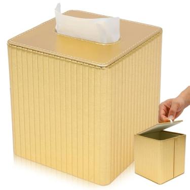 Imagem de Suporte quadrado para caixa de lenços, capa de caixa de lenços de couro PU, impermeável, quadrado, organizador de papel facial, elegante, suporte de dispensador de papel facial para apartamento de