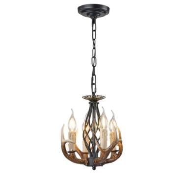 Imagem de Luminária pendente retrô em formato de chifre de veado, feita de resina e galho, ideal para sala de estar, quarto, cozinha, sala de jantar e bar.