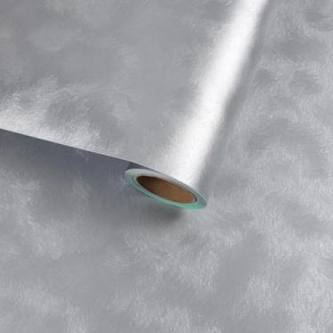 Imagem de VaryFlora Papel de parede metálico prateado descasque e cole papel de contato metálico texturizado brilhante para utensílios de cozinha, armários, papel de parede autoadesivo removível à prova de óleo