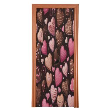 Imagem de ATTX Capa de porta frontal de coração de chocolate - decoração de férias de tecido elástico lavável para festas, casa, decoração de porta da frente, 36 x 98 polegadas (382)