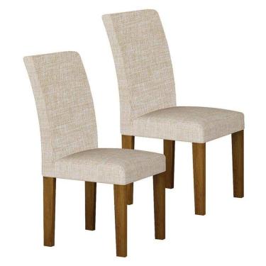 Imagem de Cadeira Para Mesa De Jantar Napoli Mdf Kit 2 Peças Freijó Linho Palha - Leifer Móveis
