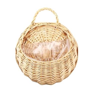 Imagem de Cestas de vaso de vime para pendurar na parede feitas à mão vaso de flores de vime para casa jardim vaso de flores cestas de videira (bege, 32 cm)