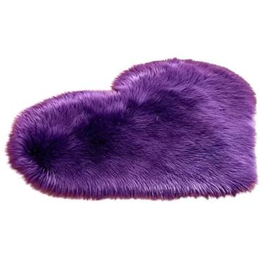 Imagem de Tapete de pelúcia em forma de coração, quarto, sala de estar, menina, antiderrapante, tapete pequeno, 30 x 40 cm, tapetes têxteis para decoração de casa (Roxo)