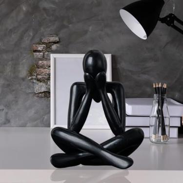 Imagem de Estátua de pensador abstrato, estátua de escultura abstrata minimalista branca, decoração de arte moderna para decoração de mesa de escritório em casa (estilo preto D)