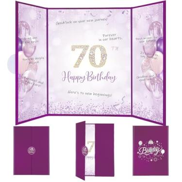 Imagem de Thboxes Decorações de feliz aniversário de 70 anos para mulheres, livro de visitas com assinatura rosa, brinde alternativo para presentes de aniversário de 70 anos, placa de cartão de assinatura