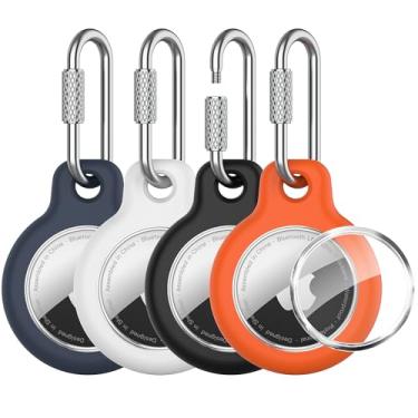 Imagem de Suporte AirTag – Pacote com 4 capas para Apple Tags [mosquetão com trava de parafuso] [capa impermeável e leve] para animais de estimação, chaves, bagagem, mochilas, acessórios de viagem (preto