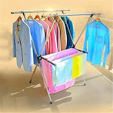 Imagem de 3FLQOOPP Secador de ar de roupas elétrico aquecido em aço inoxidável, toalheiro duplo dobrável de aço inoxidável simples