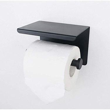 Imagem de 3FLQOOPP Suporte de papel higiênico preto fosco com prateleira de telefone, rolo de papel para banheiro, suporte de toalha de papel montado na parede, caixa de papel higiênico