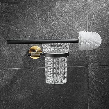 Imagem de 3FLQOOPP Conjunto de ferragens de banheiro de aço inoxidável acessórios de banheiro toalheiro preto rack de barra de toalha dourado suporte de toalha de prateleira, toalheiro (escova de vaso sanitário