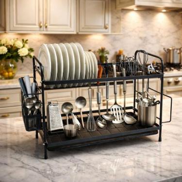 Imagem de Escorredor de louca preto - aço inox *premium* - com garantia + brinde