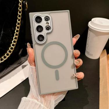 Imagem de Capa fosca translúcida para carregamento sem fio para Samsung S25 S24 S23 Fe Plus Ultra, com proteção contra impactos e bordas elevadas (para Galaxy S24 Ultra/Cinza)