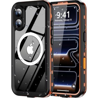 Imagem de Guirble Capa magnética para iPhone 17 - IP68 à prova d'água, lente embutida e protetor de tela, à prova de queda militar, à prova de poeira, proteção total à prova de choque, capa de telefone laranja