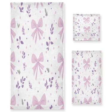 Imagem de xigua Conjunto de toalhas de banheiro com laços fofos, absorvente e macio, toalha de banho de 3 peças, toalha de mão, toalhas decorativas para banheiro, academia, hotel, praia, piscina