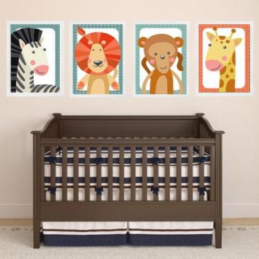 Imagem de Kit 4 Quadros Infantis Bichinhos Do Safari 45X34Cm