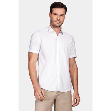 Imagem de Camisa Manga Curta Cosmo Slim Tricoline Micro Xadrez Classic Branco Com Azul Claro-Masculino