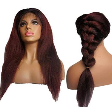 Imagem de Perucas de cabelo humano 33 x 10 cm com renda frontal NLW cabelo brasileiro perucas lisas para mulheres negras T1b/99j cabelo humano cor ombré perucas yaki italianas 35,5 cm