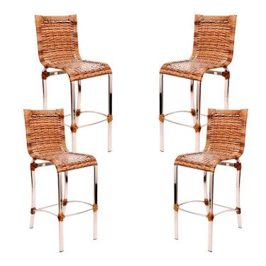 Imagem de 4 Banquetas Alta Haiti Em Alumínio Para Cozinha Bar Edícula Capuccino