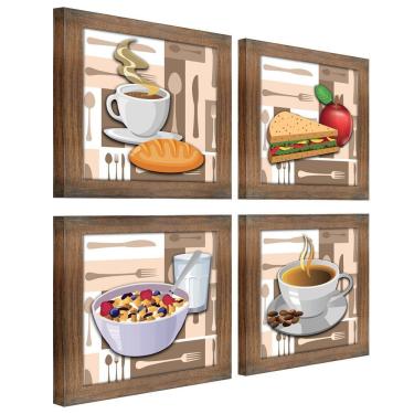 Imagem de Quadro Cozinha Café Padaria Copa 20X20Cm Kit 4 Un Ypê