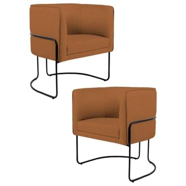 Imagem de Kit 2 Poltronas Base Aço Betina B-262 Veludo Telha - Domi