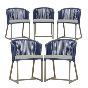Imagem de 5 Cadeiras De Jantar Noronha Fendi Corda Náutica E3 Trama Azul