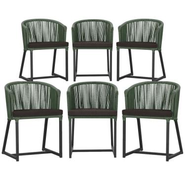 Imagem de 6 Cadeiras De Jantar área Noronha Preta E9 Trama  Verde