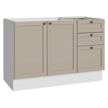 Imagem de Balcão de Pia 120 cm 2 Portas 3 Gavetas (Sem Tampo) Branco/Crema Vik Madesa