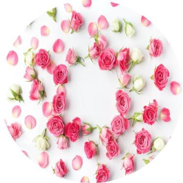 Imagem de Painel de Lona Redondo Flores Rosas Fundo Branco - Fabrika De Festa, 1