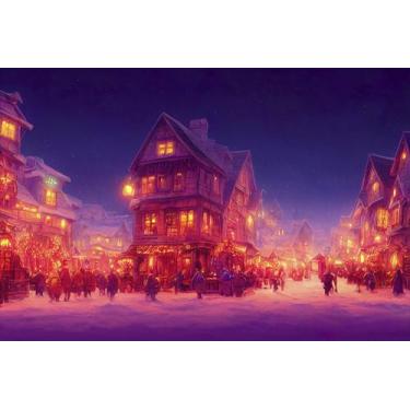 Imagem de Painel de Tecido Sublimado Pintura Cidade Iluminada Luzes na Neve - Fa