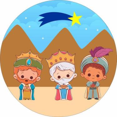 Imagem de Painel de Lona Redondo Três Reis Magos Cute - Fabrika de Festa, 190x19