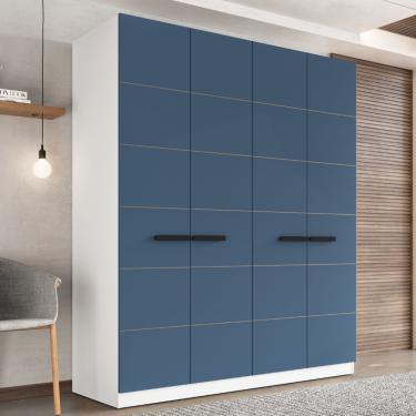 Imagem de Guarda Roupa Casal 4 Portas Lisboa Politorno - Branco com Azul