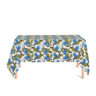 Imagem de Toalha de Mesa Retangular em Tecido Jacquard Estampado Floral Azul Ver