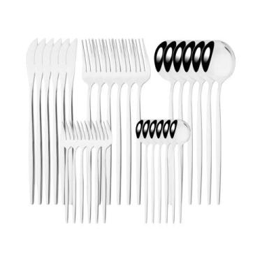 Imagem de Conjunto De Talheres De Aço Inoxidável Dourado Branco 30 Peças Faca Ga