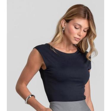 Imagem de Blusa Feminina Em Poliamida Decote Canoa Dianna Preto, M, Preto