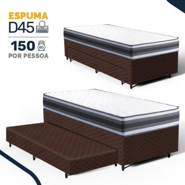 Imagem de Cama Box com Colchão de Espuma D45 Double Face Territory Hellen + Auxiliar de Espuma Unique Solteiro 88cm