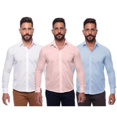 Imagem de Kit Camisa Social Masculina Manga Longa Slim 3 Peças-Masculino