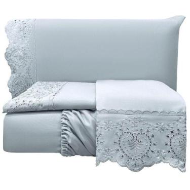 Imagem de Jogo Lençol Casal Passione Bordado Inglês 4pç 100% Poliéster - Cinza -