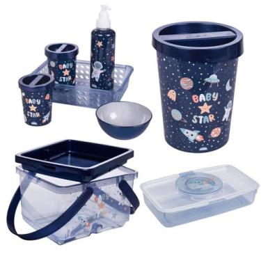 Imagem de Kit Higiene Bebê 4 Pçs Plasútil Lixeira Porta Fraldas Lenços, astronau