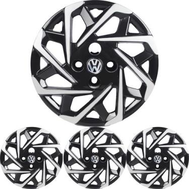 Imagem de 4 Calota UP 2000 a 2024 Aro 14 Black Piano Prata Metálico + Emblema - 