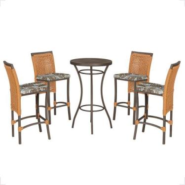 Imagem de Mesa Bistrô e 4 Banquetas Roma Marrom Corda Náutica Estofado 6 Trama O
