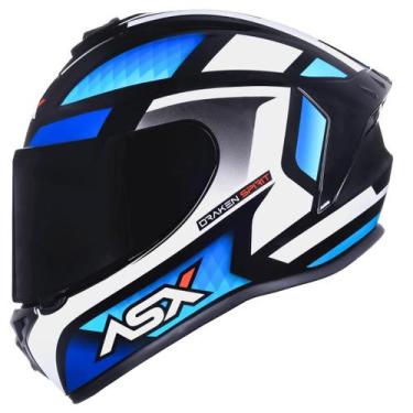 Imagem de Capacete MasculinoFechado Asx Draken Spirit Azul Branco Moto, Preto Az