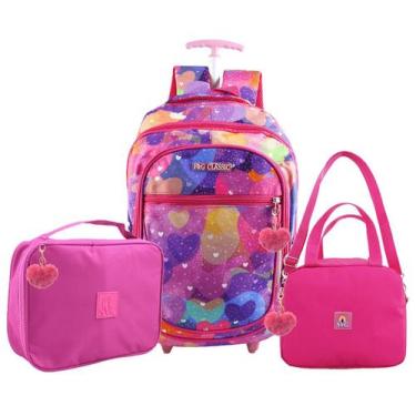 Imagem de Mochila Escolar com Rodinhas Menina Bolsa Infantil Lancheira térmica e