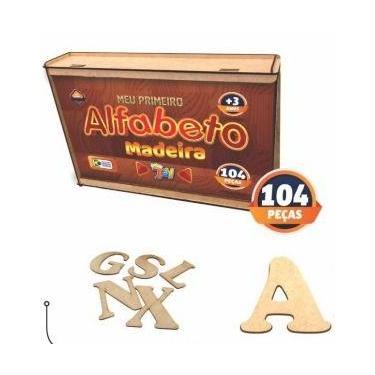 Imagem de Alfabeto em MDF 104 pc na caixa contem 4pçs de cada letra 104pçs 4,5cm