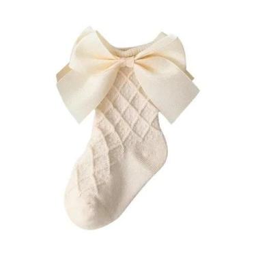 Imagem de Meias De Algodão Macio Para Meninas, Com Laço, Até O Meio Da Panturril