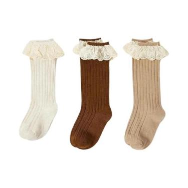 Imagem de Meias De Renda Até O Joelho Para Meninas, 3 Pares, Tecido Macio Para C