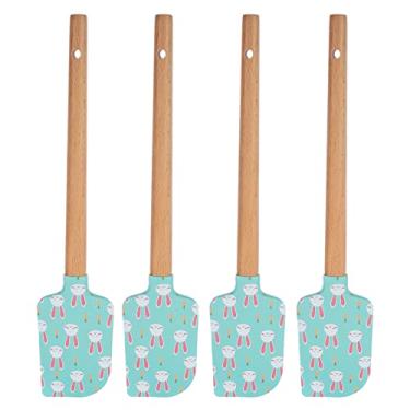Imagem de 4 peças espátulas de silicone de páscoa para bolo espátula de creme raspador de gelo de bolo e queijo antiaderente para assar na páscoa cozinhar mistura