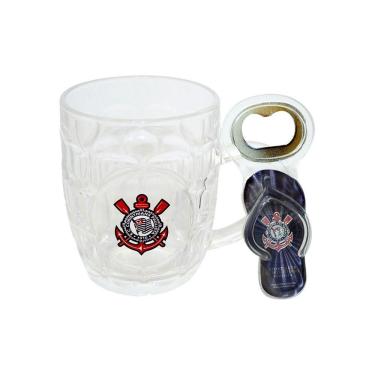 Imagem de Caneca do Corinthians 280 ml Vidro Chaveiro Abridor Garrafas
