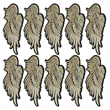 Imagem de 10pcs Wing Patch bordado bordado asa roupa decorativa 10x4 cm / 3.9x1.6 polegadas Wing Patch Fashionable Appliques DIY Sticker para decoração (dourado)