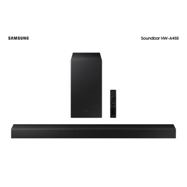 Imagem de Soundbar Samsung HW-A455 com 2.1 canais, potência de 300W, Som Surround, Conexão Bluetooth e Subwoofer Wireless